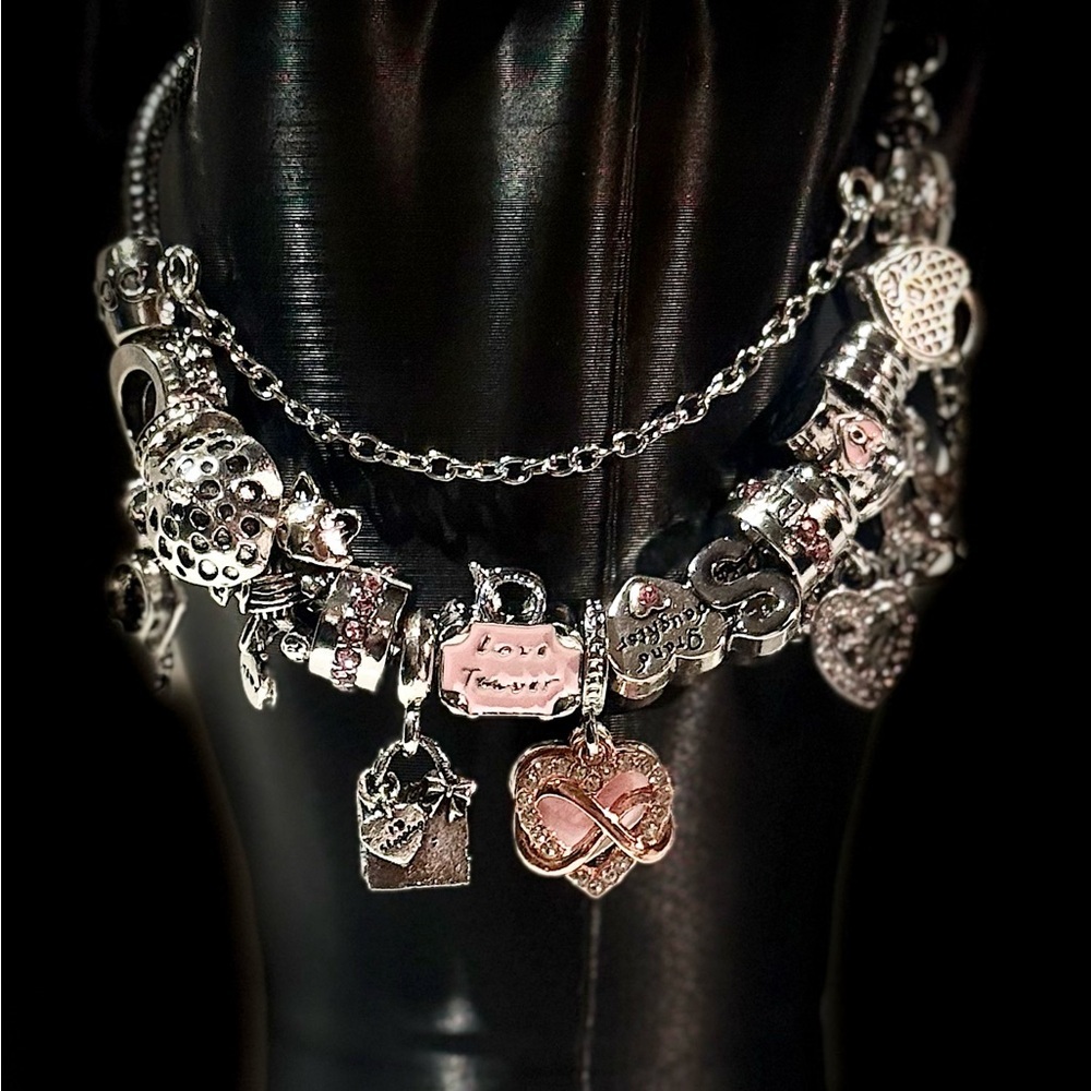 Silver and Pink Charm Bracelet